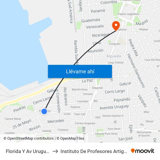 Florida Y Av Uruguay to Instituto De Profesores Artigas map