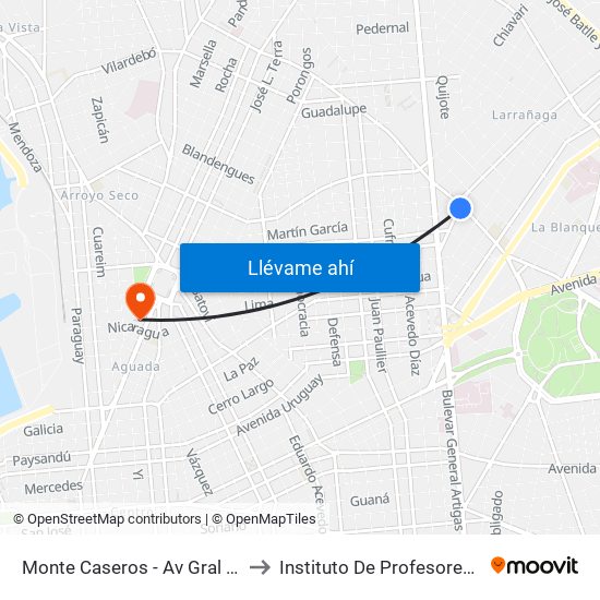 Monte Caseros - Av Gral Garibaldi to Instituto De Profesores Artigas map