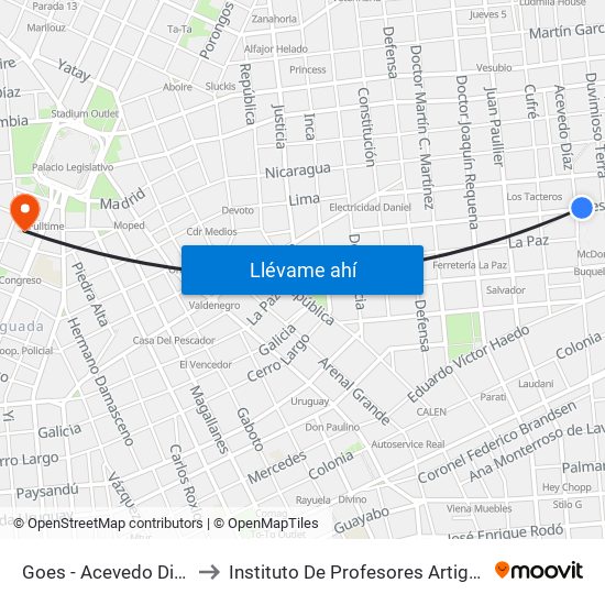 Goes - Acevedo Diaz to Instituto De Profesores Artigas map