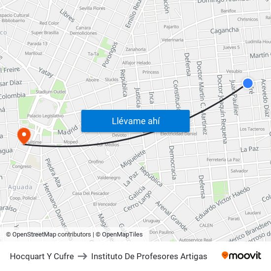 Hocquart Y Cufre to Instituto De Profesores Artigas map