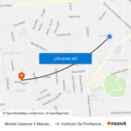 Monte Caseros Y Mariano Moreno to Instituto De Profesores Artigas map