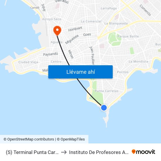 (S) Terminal Punta Carretas to Instituto De Profesores Artigas map
