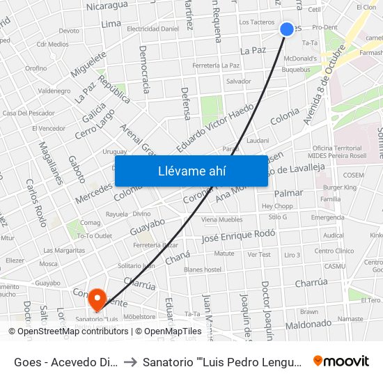 Goes - Acevedo Diaz to Sanatorio ""Luis Pedro Lenguas"" map