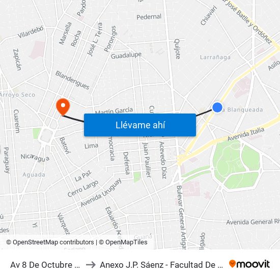 Av 8 De Octubre - Joaquin Secco Illa to Anexo J.P. Sáenz - Facultad De Química Y Facultad De Medicina map