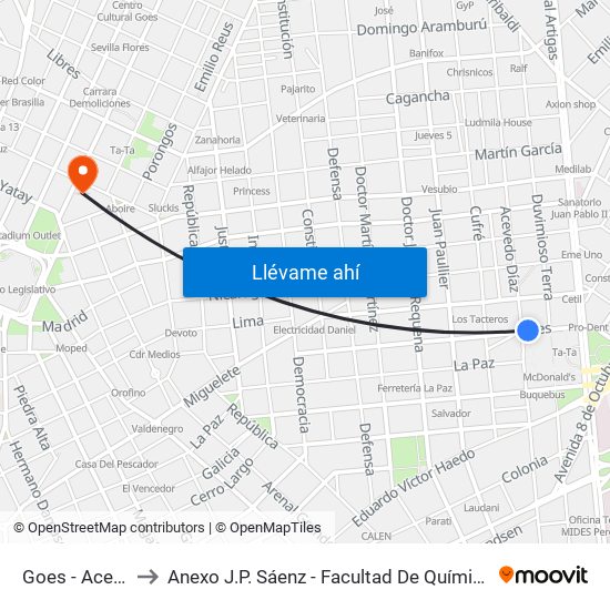 Goes - Acevedo Diaz to Anexo J.P. Sáenz - Facultad De Química Y Facultad De Medicina map