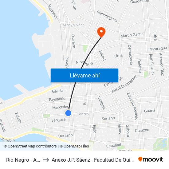 Rio Negro - Av 18 De Julio to Anexo J.P. Sáenz - Facultad De Química Y Facultad De Medicina map