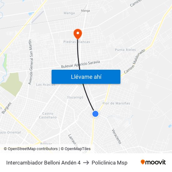 Intercambiador Belloni Andén 4 to Policlinica Msp map
