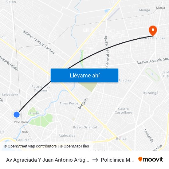 Av Agraciada Y Juan Antonio Artigas to Policlinica Msp map