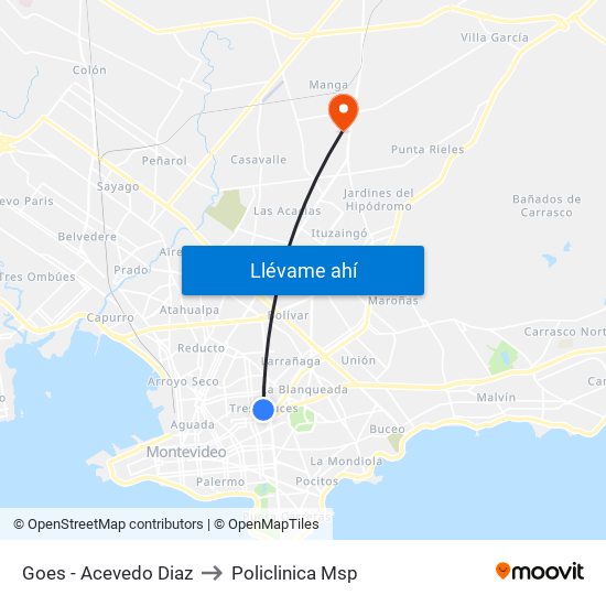 Goes - Acevedo Diaz to Policlinica Msp map
