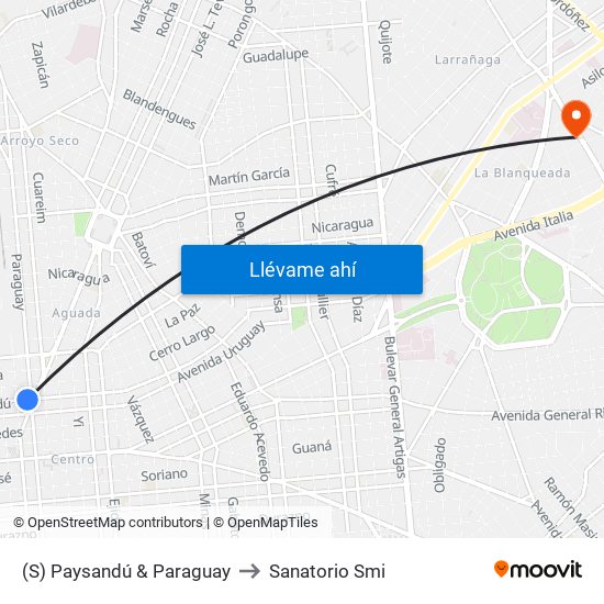 (S) Paysandú & Paraguay to Sanatorio Smi map