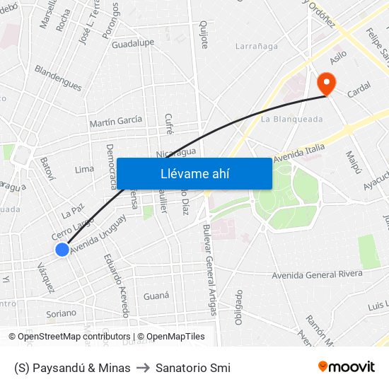 (S) Paysandú & Minas to Sanatorio Smi map