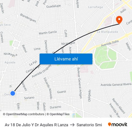 Av 18 De Julio Y Dr Aquiles R Lanza to Sanatorio Smi map