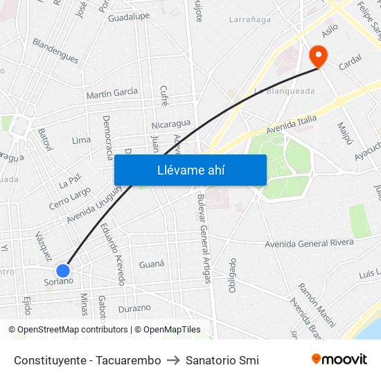 Constituyente - Tacuarembo to Sanatorio Smi map