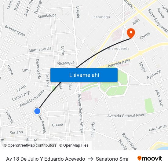 Av 18 De Julio Y Eduardo Acevedo to Sanatorio Smi map