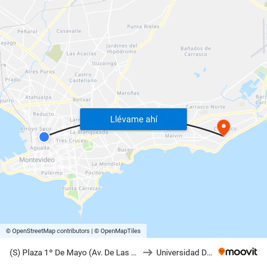 (S) Plaza 1º De Mayo (Av. De Las Leyes & Dr. Luis P. Lenguas) to Universidad De Montevideo map