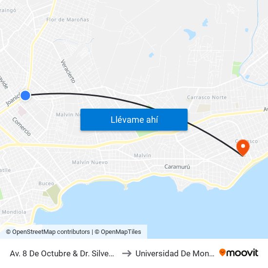 Av. 8 De Octubre & Dr. Silvestre Pérez to Universidad De Montevideo map