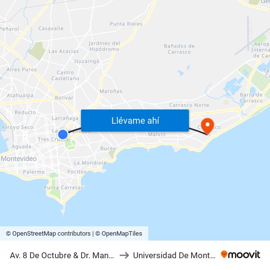 Av. 8 De Octubre & Dr. Manuel Albo to Universidad De Montevideo map