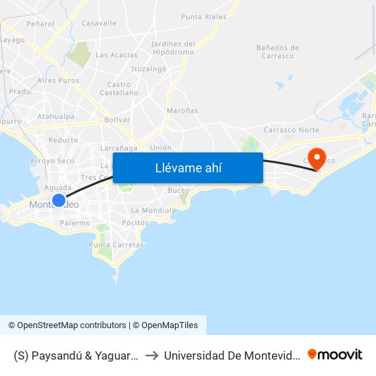 (S) Paysandú & Yaguarón to Universidad De Montevideo map