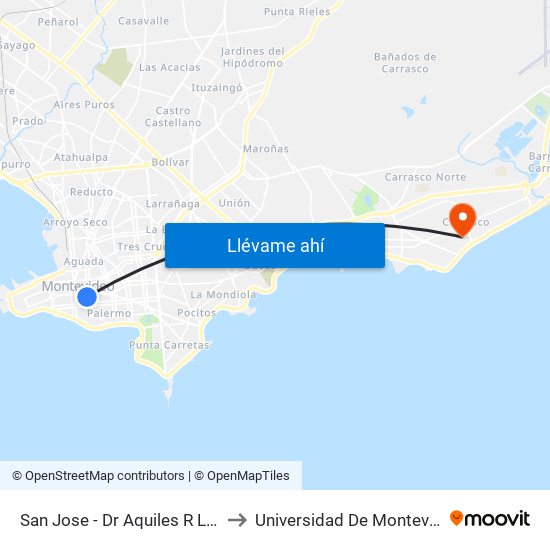 San Jose - Dr Aquiles R Lanza to Universidad De Montevideo map