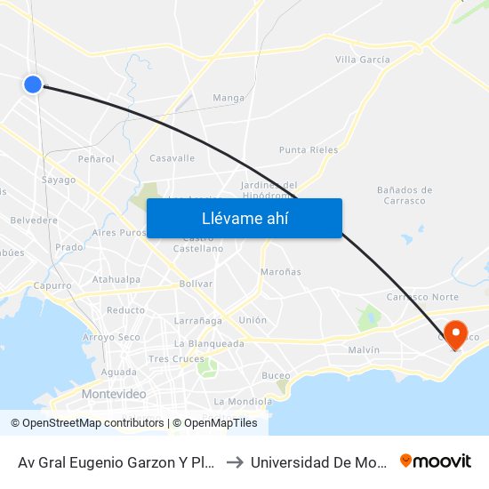 Av Gral Eugenio Garzon Y Plaza Vidiella to Universidad De Montevideo map