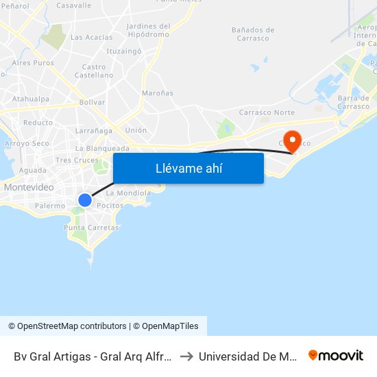Bv Gral Artigas - Gral Arq Alfredo Baldomir to Universidad De Montevideo map
