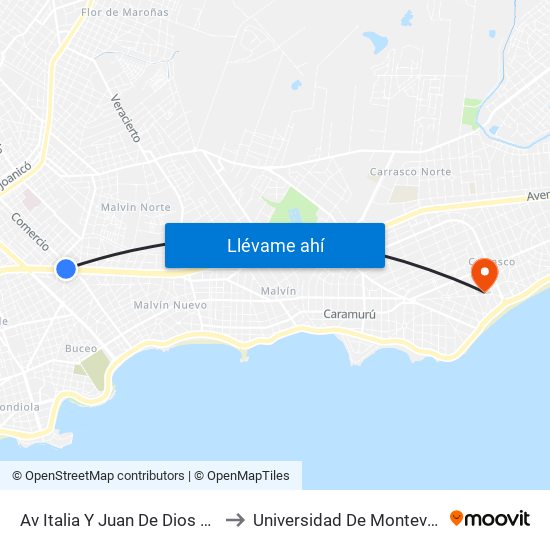 Av Italia Y Juan De Dios Peza to Universidad De Montevideo map