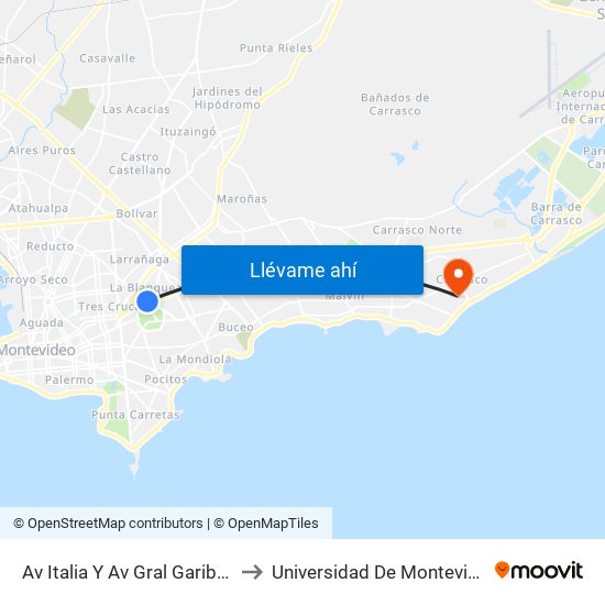 Av Italia Y Av Gral Garibaldi to Universidad De Montevideo map