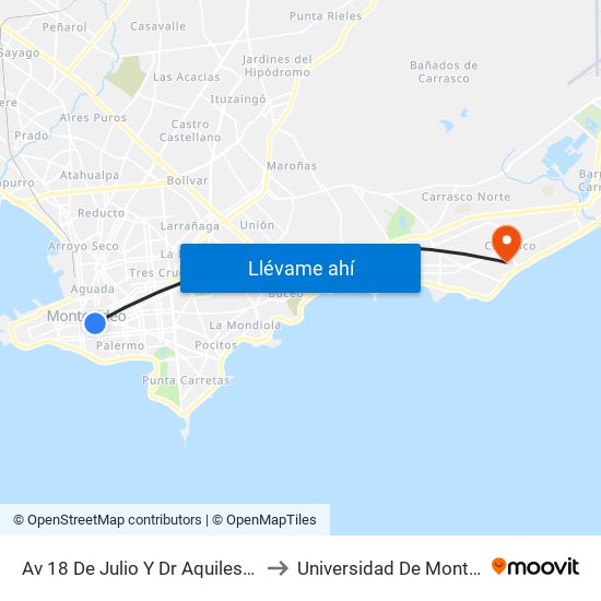 Av 18 De Julio Y Dr Aquiles R Lanza to Universidad De Montevideo map