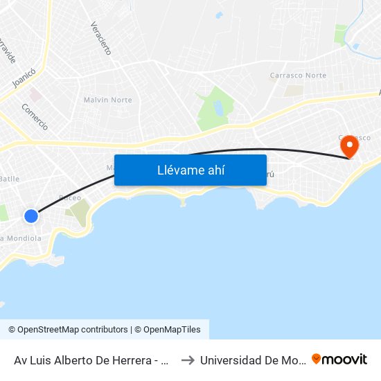 Av Luis Alberto De Herrera - Av Gral Rivera to Universidad De Montevideo map