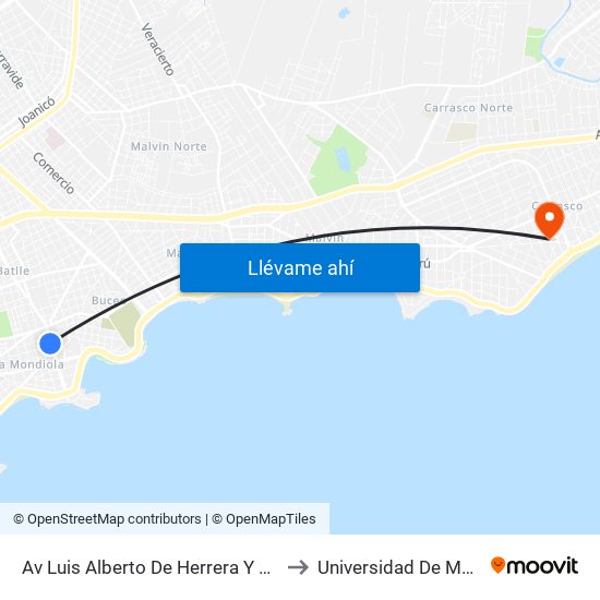 Av Luis Alberto De Herrera Y Placido Ellauri to Universidad De Montevideo map