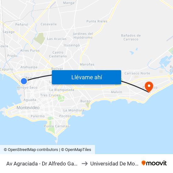 Av Agraciada - Dr Alfredo Garcia Morales to Universidad De Montevideo map