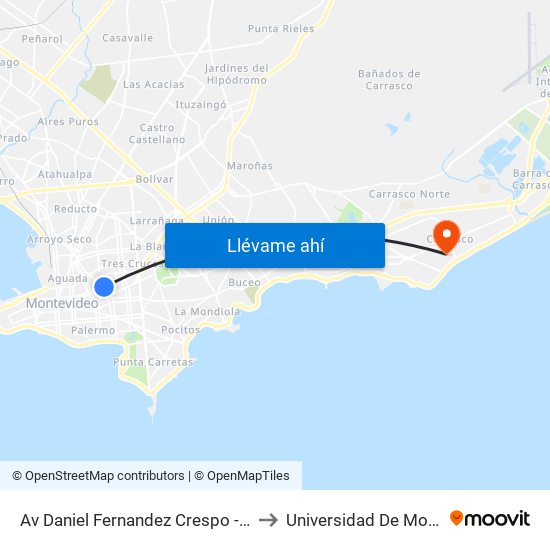 Av Daniel Fernandez Crespo - Av Uruguay to Universidad De Montevideo map
