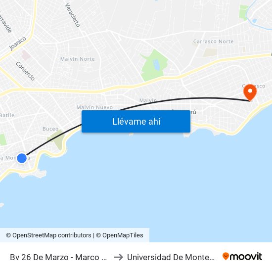 Bv 26 De Marzo - Marco Bruto to Universidad De Montevideo map