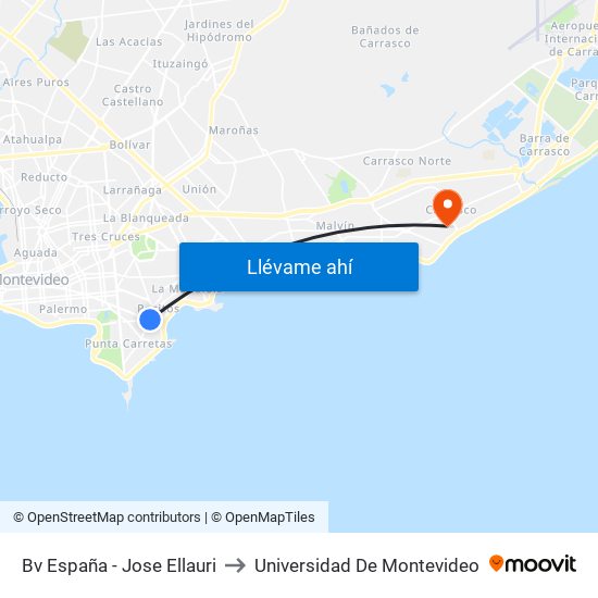 Bv España - Jose Ellauri to Universidad De Montevideo map