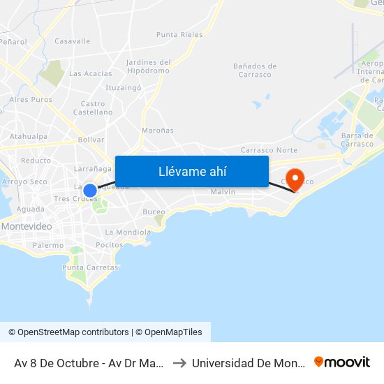 Av 8 De Octubre - Av Dr Manuel Albo to Universidad De Montevideo map