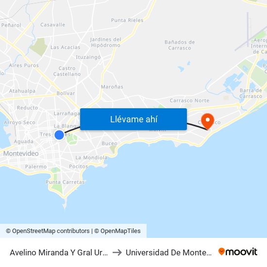 Avelino Miranda Y Gral Urquiza to Universidad De Montevideo map