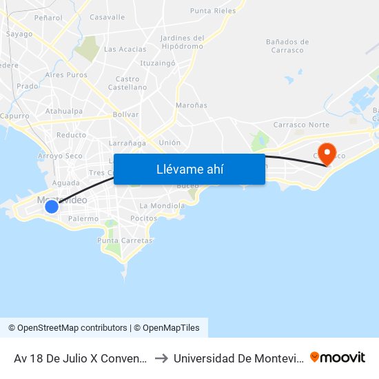 Av 18 De Julio X Convencion to Universidad De Montevideo map