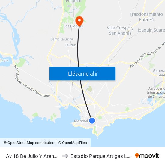 Av 18 De Julio Y Arenal Grande to Estadio Parque Artigas Las Piedras map