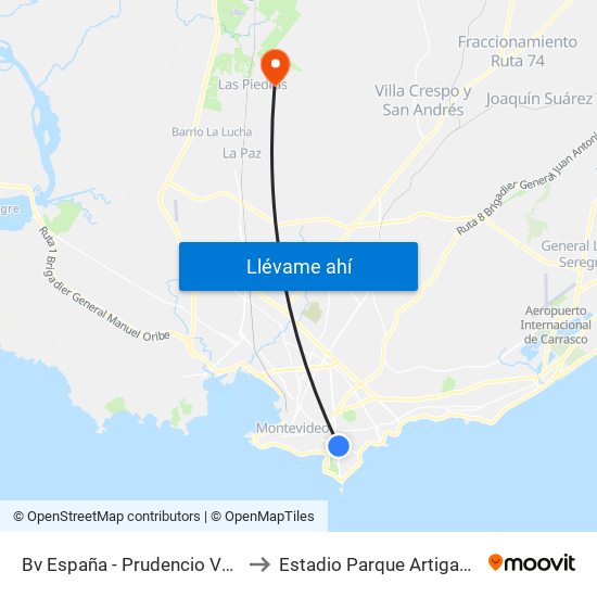 Bv España - Prudencio Vazquez Y Vega to Estadio Parque Artigas Las Piedras map