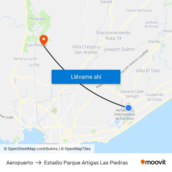 Aeropuerto to Estadio Parque Artigas Las Piedras map