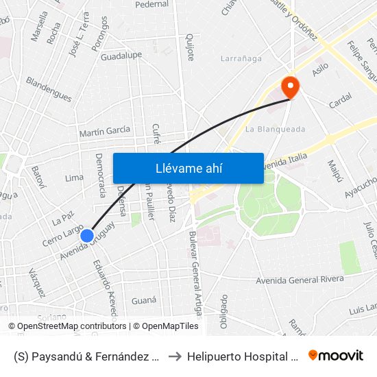 (S) Paysandú & Fernández Crespo to Helipuerto Hospital Militar map