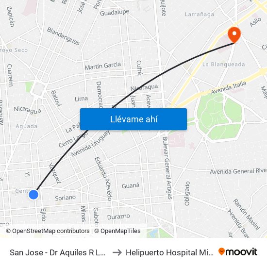 San Jose - Dr Aquiles R Lanza to Helipuerto Hospital Militar map