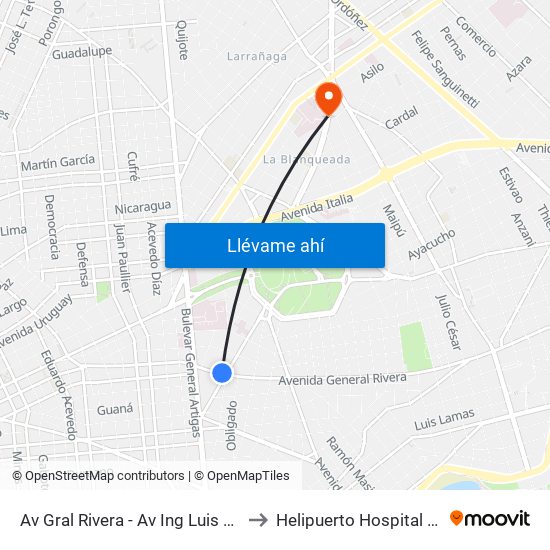 Av Gral Rivera - Av Ing Luis P Ponce to Helipuerto Hospital Militar map