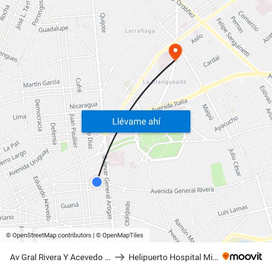 Av Gral Rivera Y Acevedo Diaz to Helipuerto Hospital Militar map