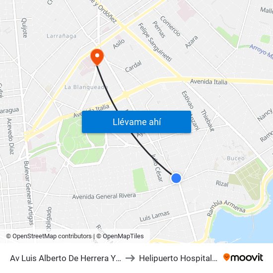 Av Luis Alberto De Herrera Y Horacio to Helipuerto Hospital Militar map