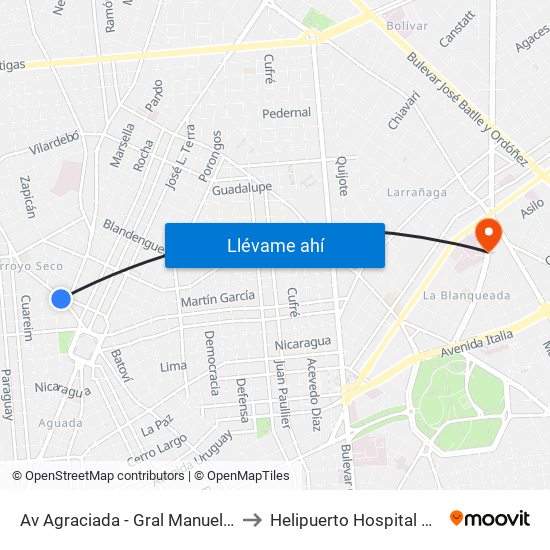Av Agraciada - Gral Manuel Freire to Helipuerto Hospital Militar map