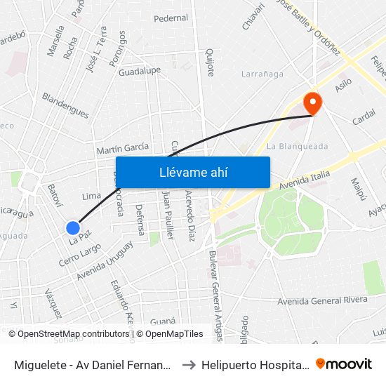 Miguelete - Av Daniel Fernandez Crespo to Helipuerto Hospital Militar map