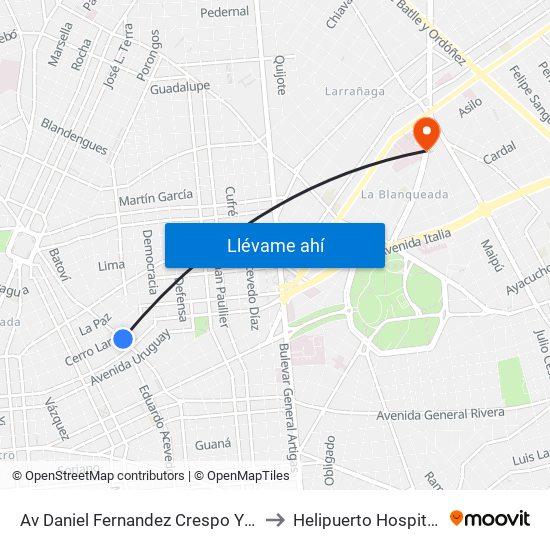 Av Daniel Fernandez Crespo Y Cerro Largo to Helipuerto Hospital Militar map