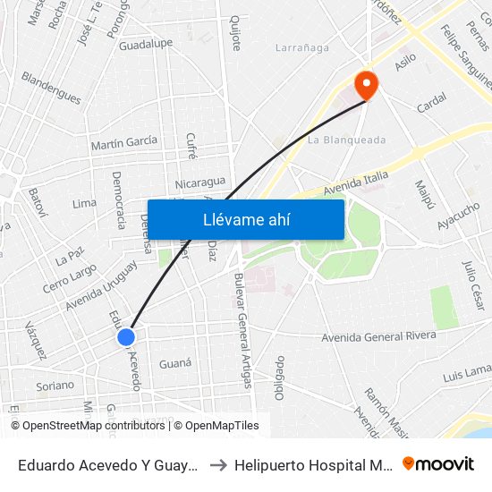 Eduardo Acevedo Y Guayabos to Helipuerto Hospital Militar map