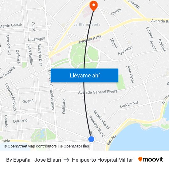 Bv España - Jose Ellauri to Helipuerto Hospital Militar map